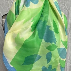 Leafy Green and Blue Silk Scarf